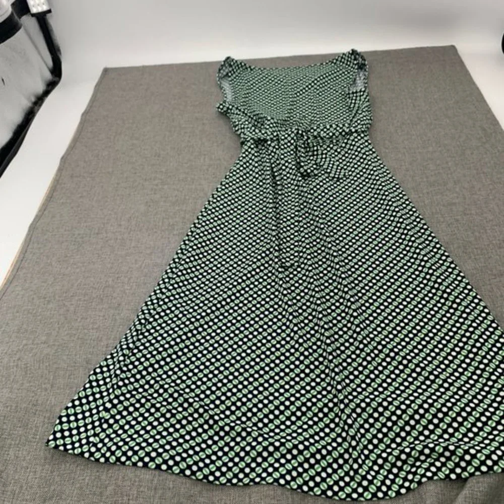 Talbots Belted Sheath Dress Sleeveless Green Black‎ White XS Round Neck Comfort